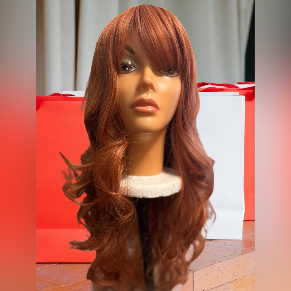 Red wig with side bang